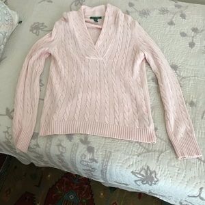 Woman’s Ralph Loren Shawl Collar Sweater XL Cable Knit Cotton